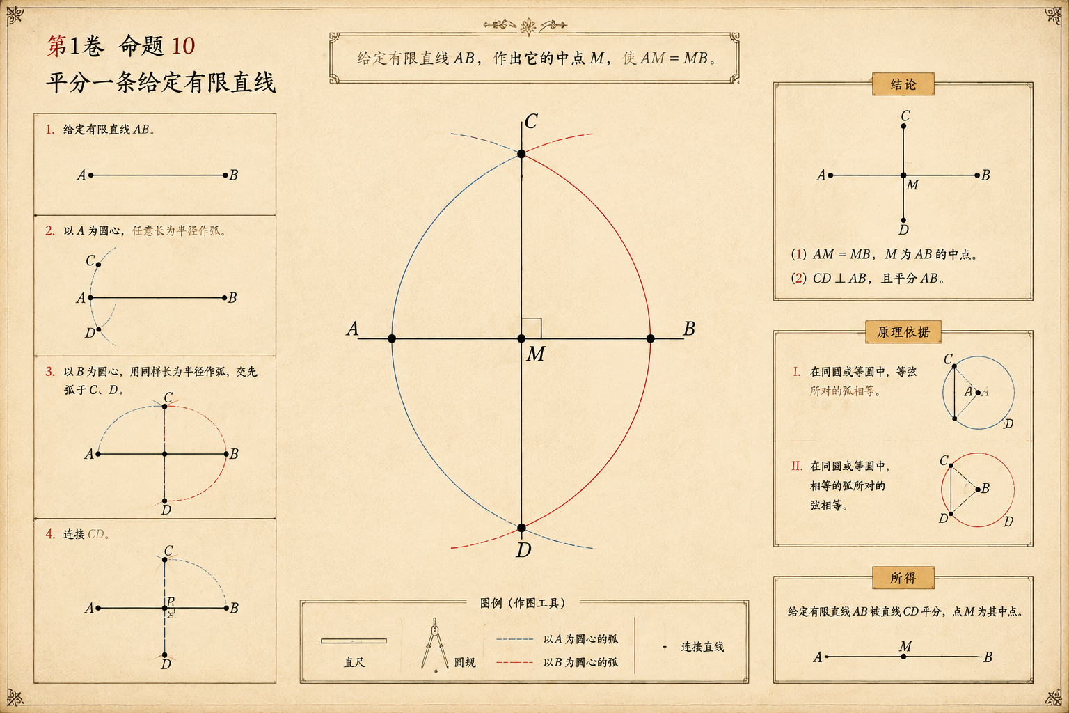 几何原本 第1卷命题 10 · 平分一条给定有限直线 插图