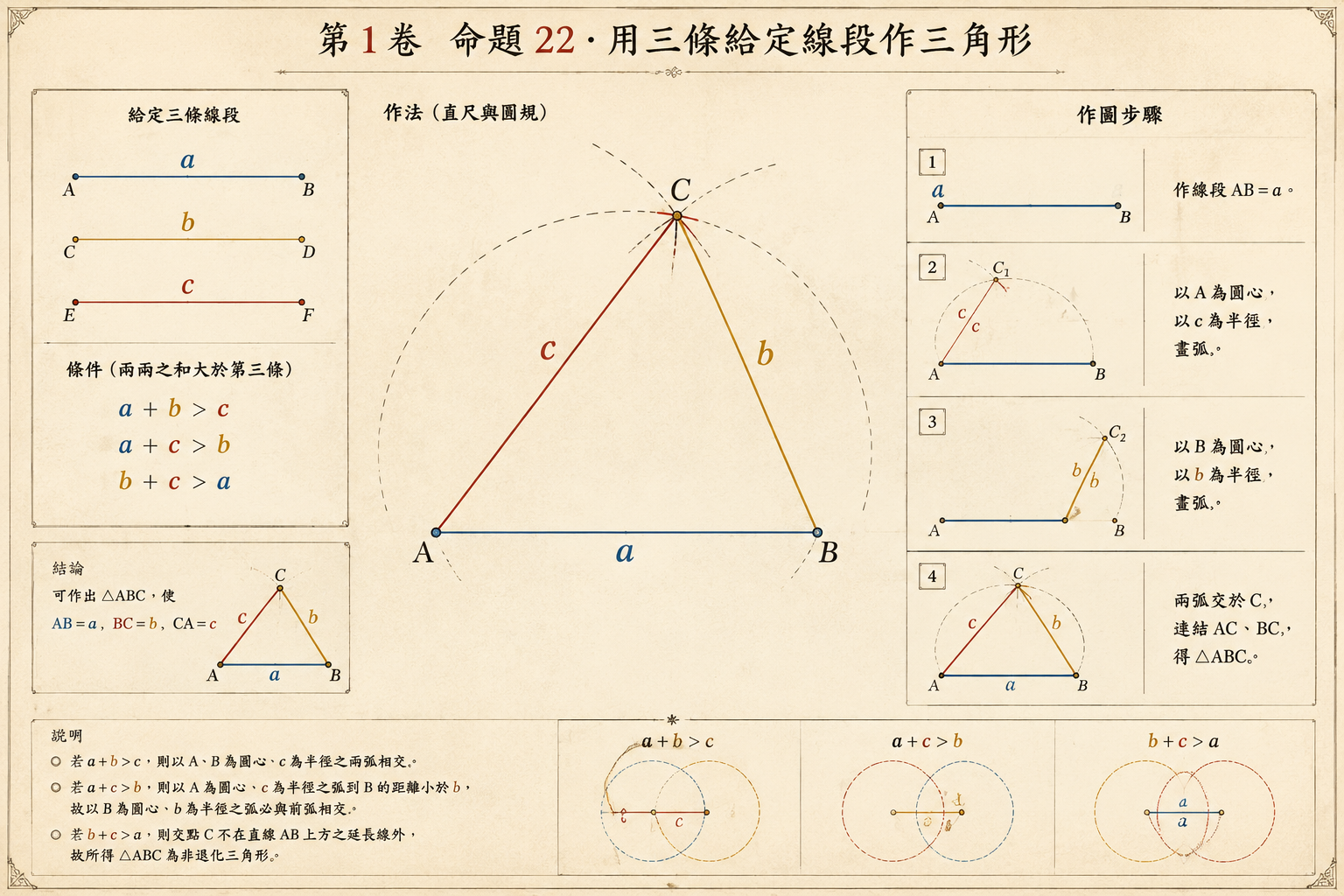 几何原本 第1卷命题 22 · 用三条给定线段作三角形 插图