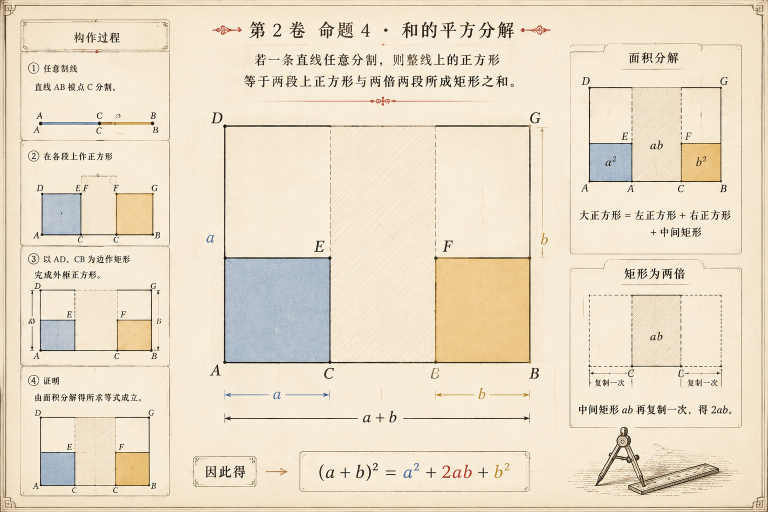 几何原本 第2卷命题 4 · 和的平方分解 插图
