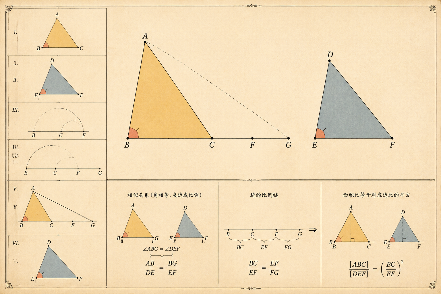 几何原本 第6卷命题 19 · 相似三角形面积比定理 插图