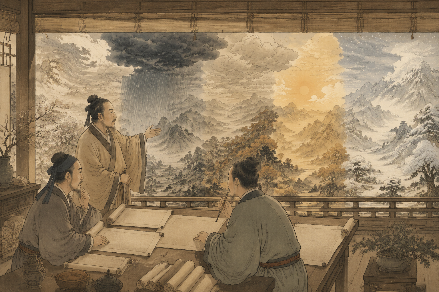 医者观天时气化并推求标本治则的古典场景
