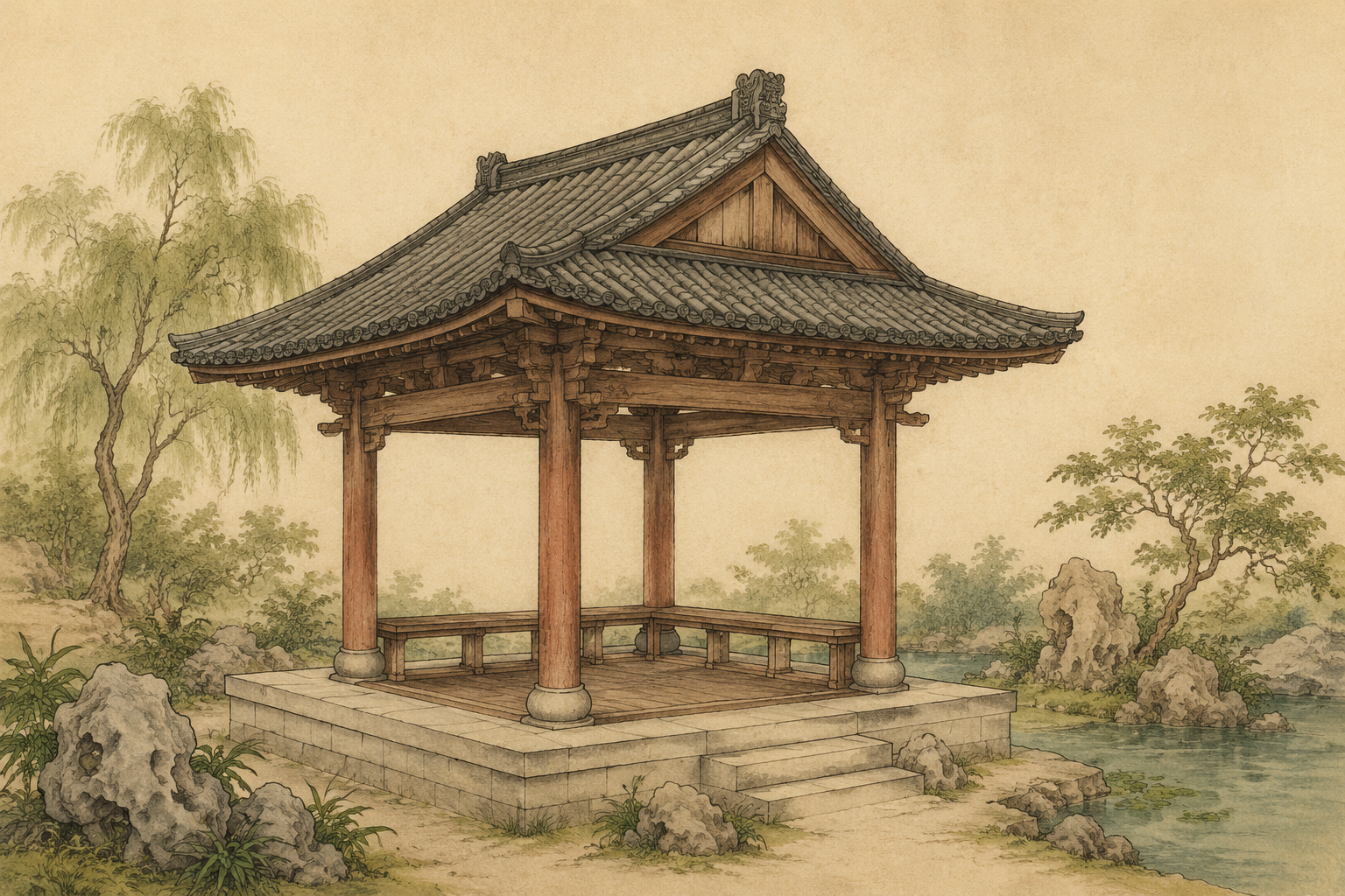 亭:四面无墙的开敞小屋