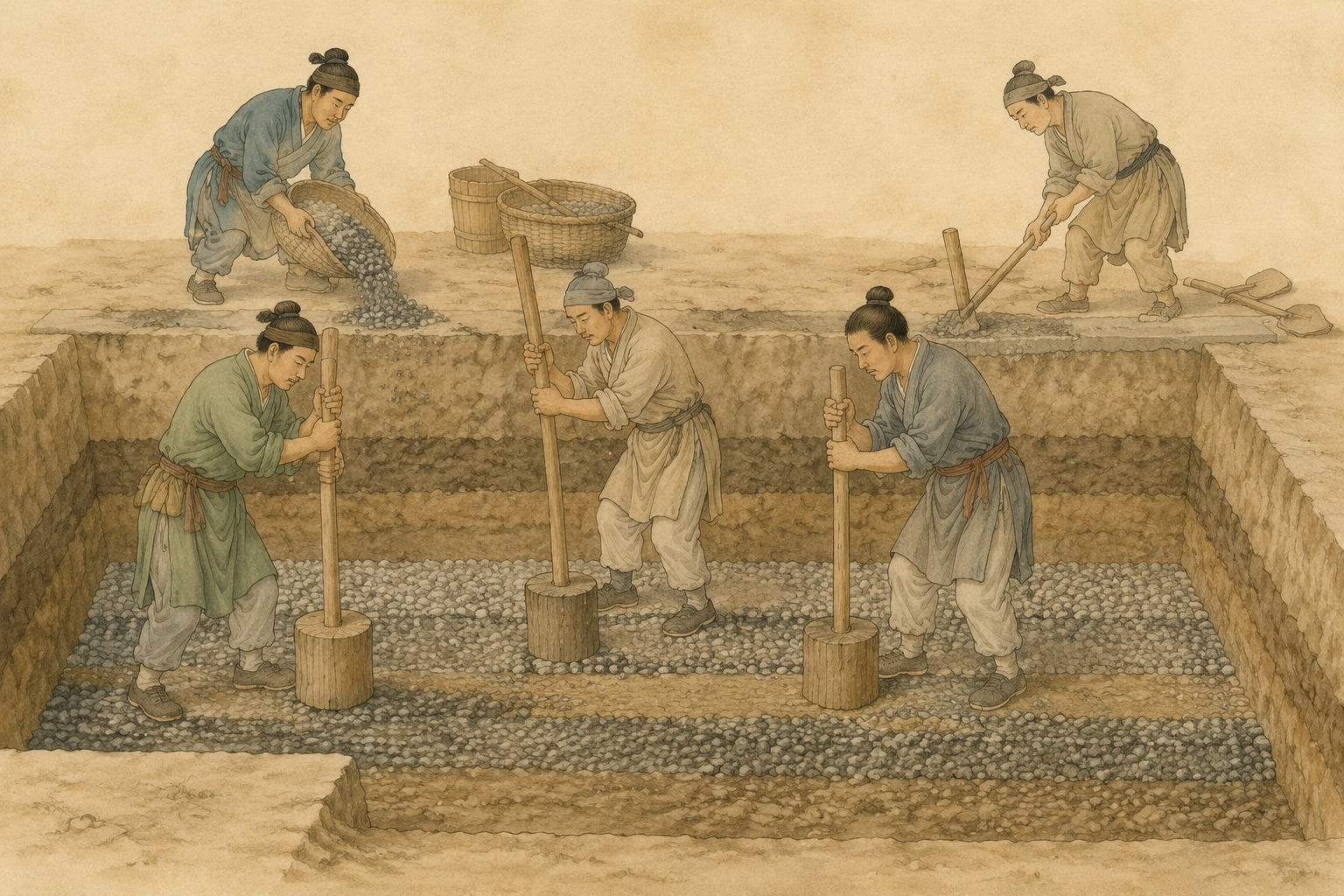 立基:层叠灰土与夯实