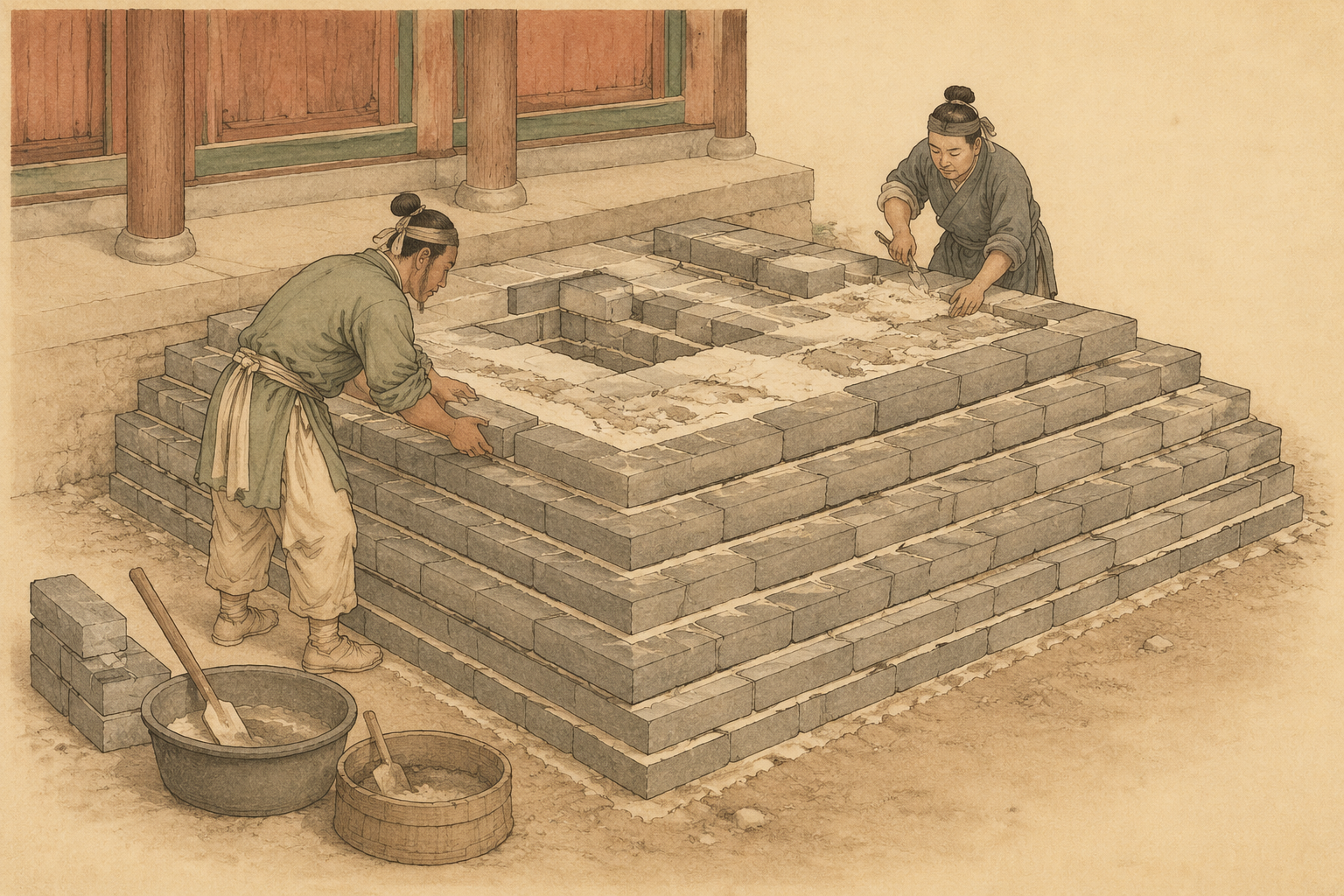 垒阶基:砖砌的阶基