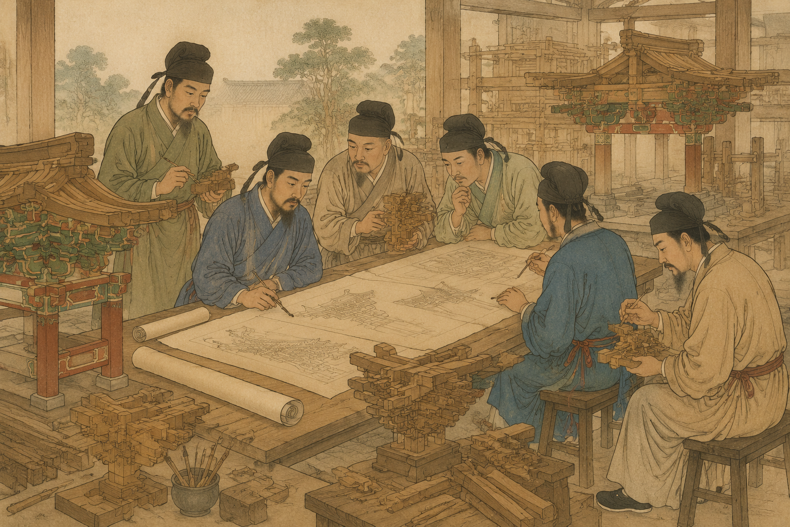 殿阁地盘分槽、双槽与单槽草架侧样之大木剖样